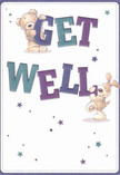 Radiating cheerful optimism, this get well card brings the comforting embrace of St John's Wood right to the fore. A lovable teddy bear and an exuberant puppy animate the design, each helping to buoy the large, colourful 'Get Well' letters that leap from a smooth, cream-toned background. The interplay of indigo and teal in the bold typeface adds visual energy, accented by playful stars in lilac, blue, and turquoise that shimmer across the card and evoke the friendly vibrancy seen at local farmers' markets or in Regent's Park gardens. The illustrated fur of bear and pup looks irresistibly soft and inviting, conjuring the same hands-on comfort as a trusty blanket or a fragrant bouquet from a St John's Wood florist. Every detail combines to create an emotional salve-much more than a message, it's a sincere gesture of concern and encouragement, ideal for bringing light and warmth to anyone in the local area on their road to recovery.